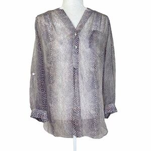 JAK Snakeskin Print Sheer Silk Popover Blouse Medium